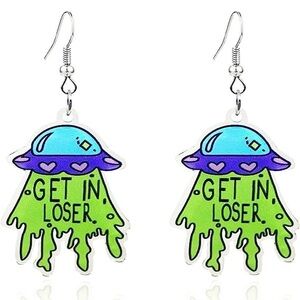 Alien UFO 'Get in Loser' Acrylic Earrings – Halloween Weirdcore Space Jewelry